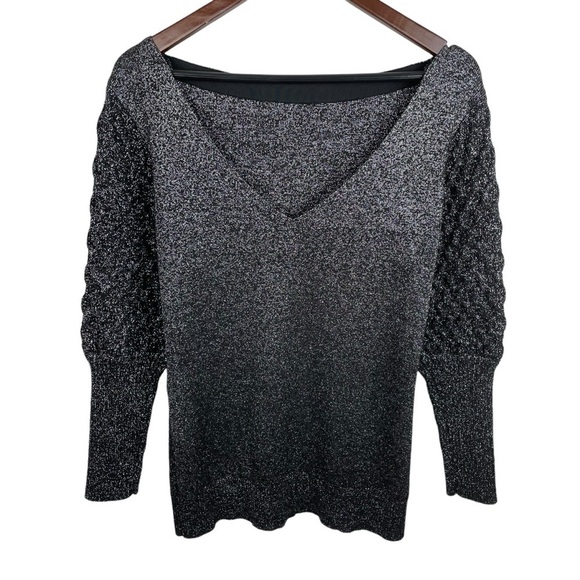 Sachin & Babi | Black Silver Metallic V Back Sweater - Picture 4 of 9